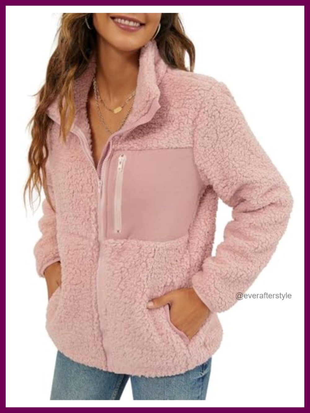 Faux Shearling Shaggy Full Zip Winter Coat with Pockets